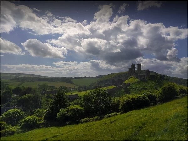 View at Corfe Castle, Dorset, Isle of Purbeck, England, United Kingdom