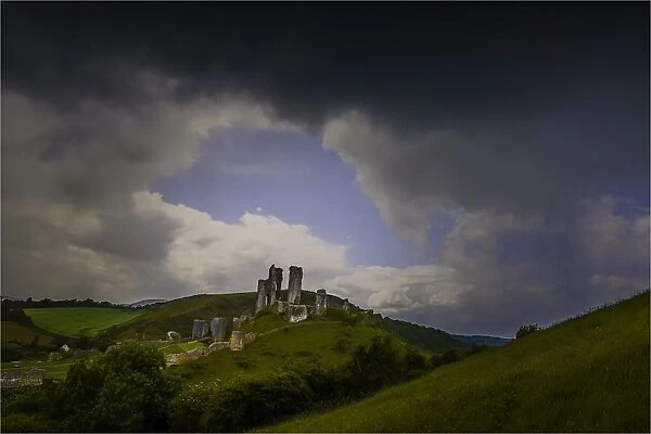 View at Corfe Castle, Dorset, Isle of Purbeck, England, United Kingdom