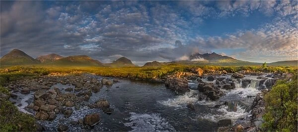 view to the Cuillins, a dramatic mountain range on the Isle of Skye, Inner Hebrides, Scotland