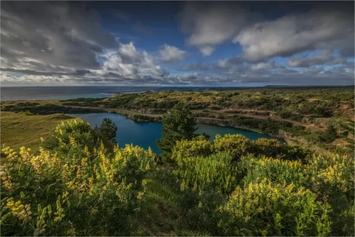 Framed Print : View to the flooded Scheelite mine, Grassy, King Island, Bass Strait, Tasmania