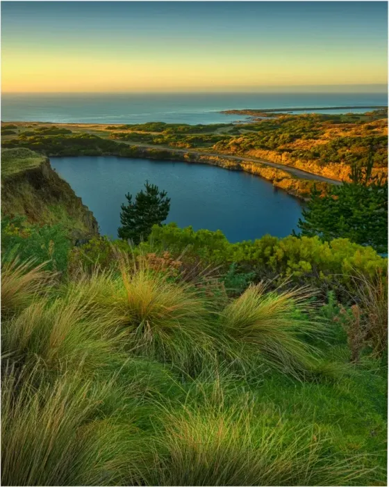 Framed Print : View to the flooded Scheelite mine, Grassy, King Island, Bass Strait, Tasmania