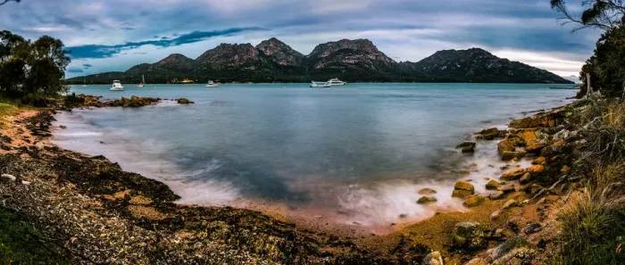 Framed Print : View to the Freycinet Peninsula Hazards from Coles Bay