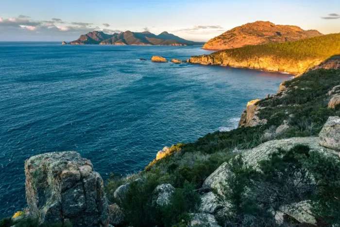 Framed Print : View to Freycinet Penninsula from Cape Tourville, Tasmania Framed Print : View to Freycinet Penninsula from Cape Tourville, Tasmania