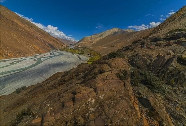 A view of the glacial Morraine near the village of Kagbeni, Annapurnas, Mustang region, Nepal