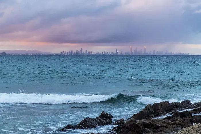 Framed Print : View of Gold Coast Skyline from Snapper Rocks