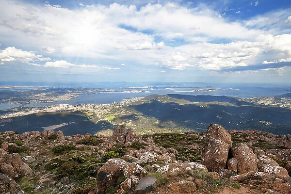View of Greater Hobart Area From Mount Wellington, Southeast Coastal Region of Tasmania, Australia