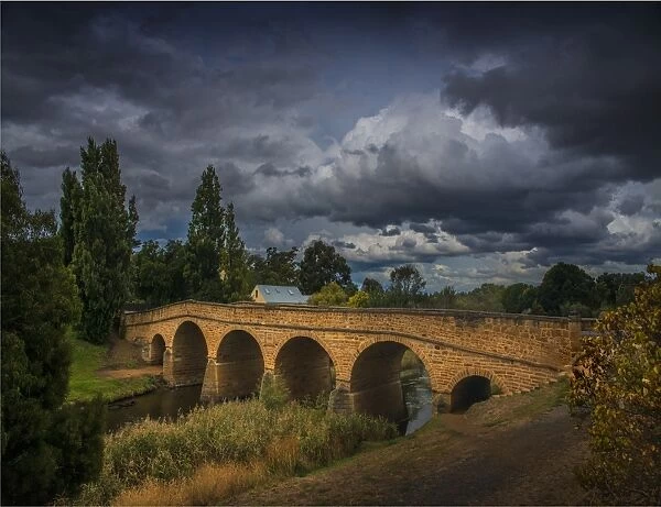 A view to the historic convict built bridge at Richmond in southern Tasmania, Australia