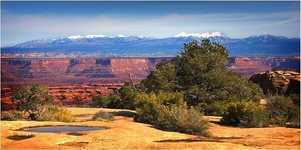 View to the La-Sal mountains from Canyonlands national park, Utah, USA