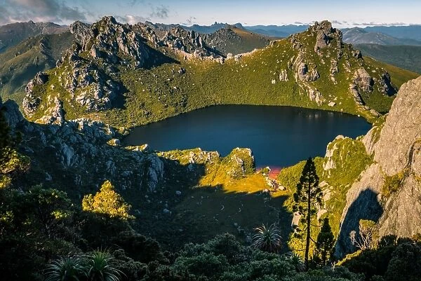 View of Lake Oberon from mt Oberonin Western Arthur Range, Southwest Tasmania