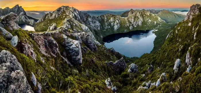 Framed Print : View of Lake Uranus and Obernon (on the left) from Pegasus South in Western Arthurs