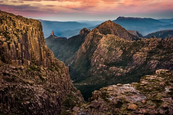 Framed Print : View to Lots Wife and Lighting Ridge from mt Anne in Southwest Tasmania Framed Print : View to Lots Wife and Lighting Ridge from mt Anne in Southwest Tasmania