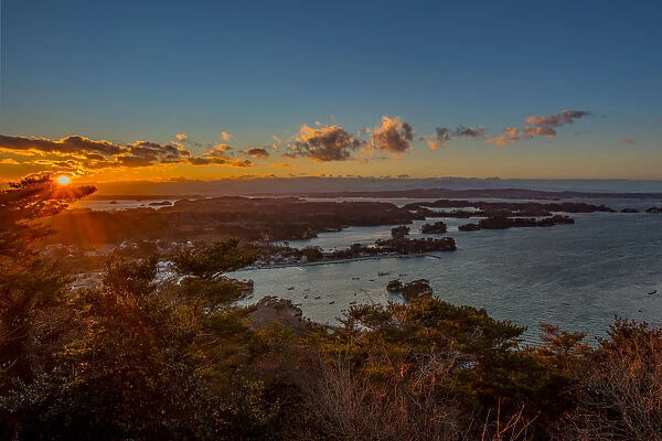 The view of Matsushima Bay, Miyagi, Japan, from Otakamori, at winter sunset