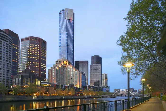 Framed Print : View of Melbourne with both riversides at dawn