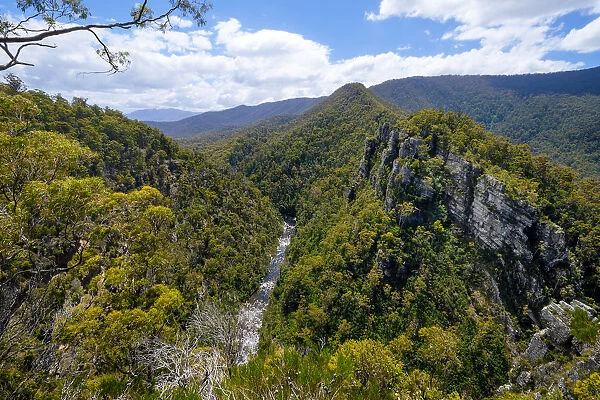 View of Mersey River and the Valley Through the Alum Cliffs Gorge, Mole Creek, Great Western Tiers, Tasmania, Australia