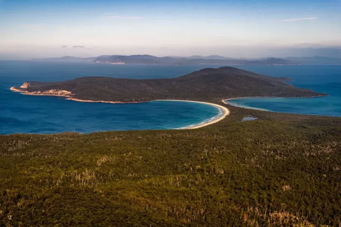 Framed Print : View from the top of Mount Maria to Maria Island Isthmus, Tasmania