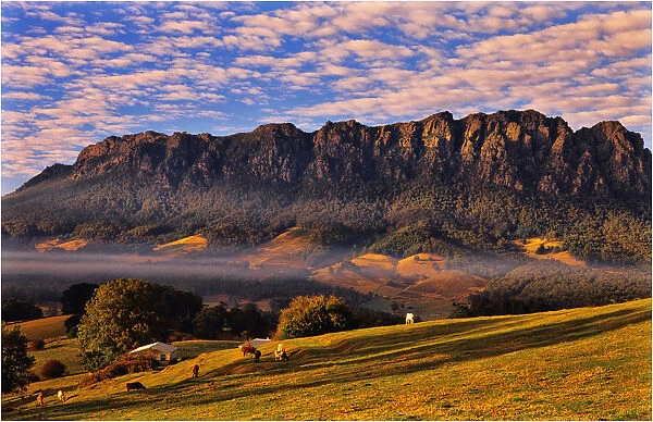 A view to mount Roland near the rural town of Sheffield, in central Tasmania