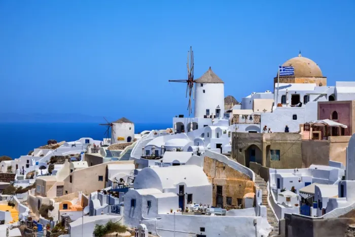 Framed Print : View of Oia Village, Santorini, Greece