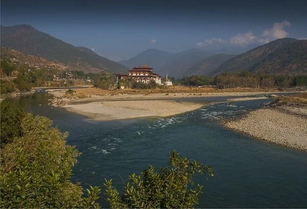 A view of the Panukha Dzong, in East central Bhutan