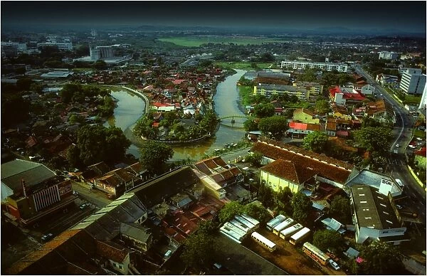 A view of the river and old buildings in Malacca, west coast of Malaysia