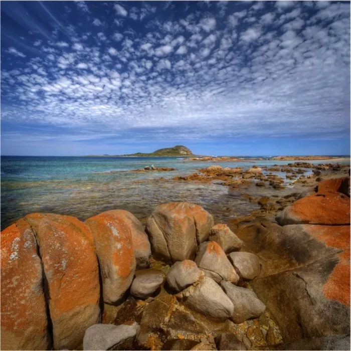 Framed Print : View to Roydon Island, Flinders Island, Bass Strait, Tasmania, Australia