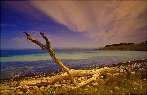 A view along the shoreline of Maria Island and looking towards the east coast of Tasmania