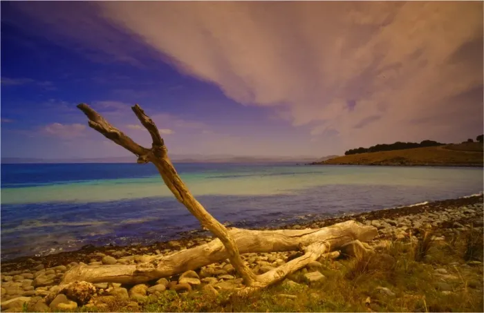 Framed Print : A view along the shoreline of Maria Island and looking towards the east coast of Tasmania