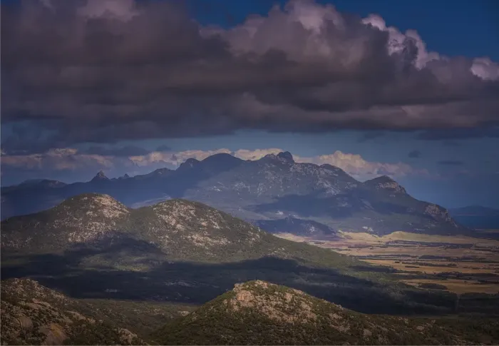 Framed Print : A view towards the Strzelecki range, Flinders Island, Bass Strait, Tasmania, Australia