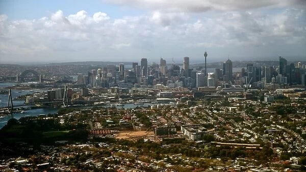 View of Sydney city centre from plane window