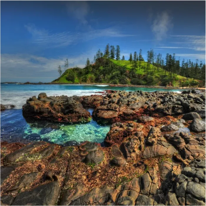 Framed Print : Volcanic outcrops and aqua waters Cresswell bay Framed Print : Volcanic outcrops and aqua waters Cresswell bay