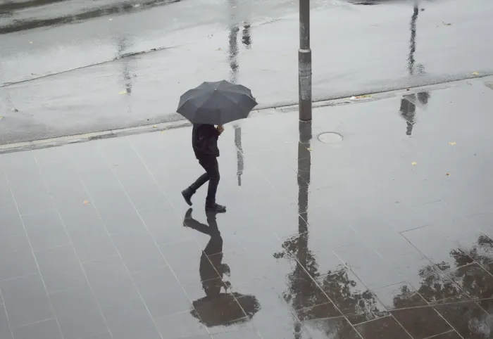 Framed Print : Walker in the rain