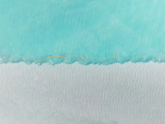 Framed Print : Water confluence in the Indian Ocean shot from a drone perspective, The Kimberley, Western Australia, Australia