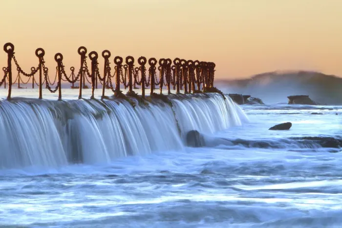 Framed Print : Water flowing over wall of Newcastle baths Framed Print : Water flowing over wall of Newcastle baths
