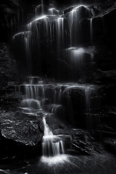Waterfall. Black and white waterfall