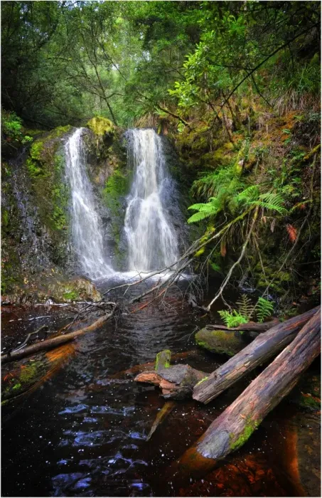Framed Print : Waterfall in the forest near Strahan, west coastline of Tasmania, Australia