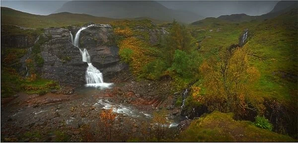 Waterfall in mist, Glen Etive, Scottish highlands