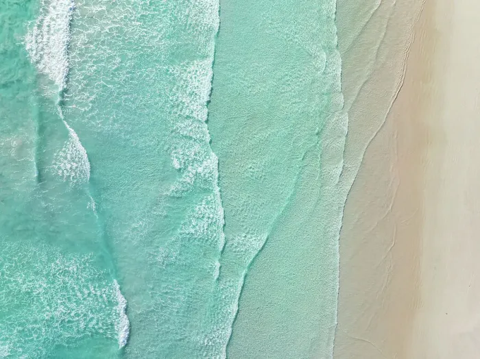 Framed Print : Waves from the Southern Ocean washing onto a beach shot from a drone perspective, Esperance, Western Australia, Australia