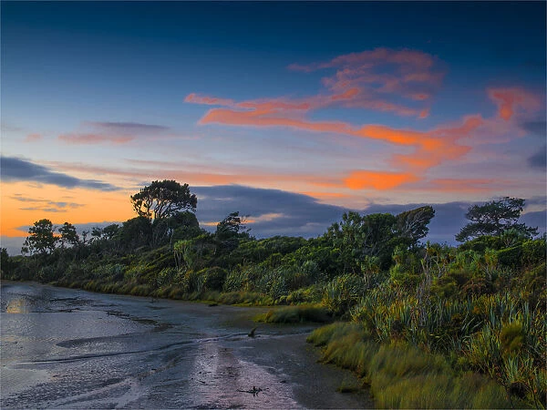 West coast viewpoint, and sunset colours, South Island, New Zealand