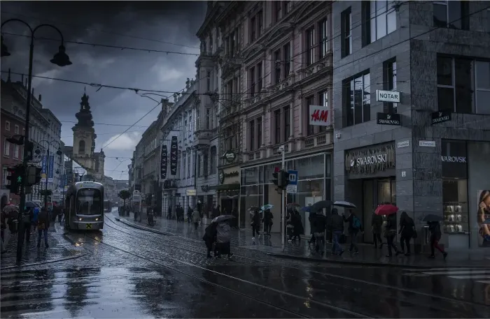 Framed Print : A wet and rainy day in the city streets of Linz, Upper Austria Framed Print : A wet and rainy day in the city streets of Linz, Upper Austria