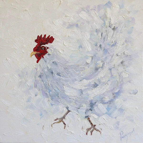 White Chicken Moving or Dancing Oil Painting