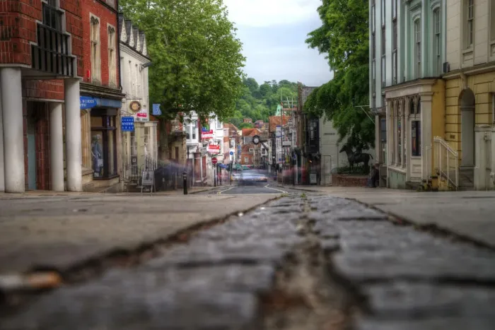 Framed Print : Winchester High Street and old clock tower