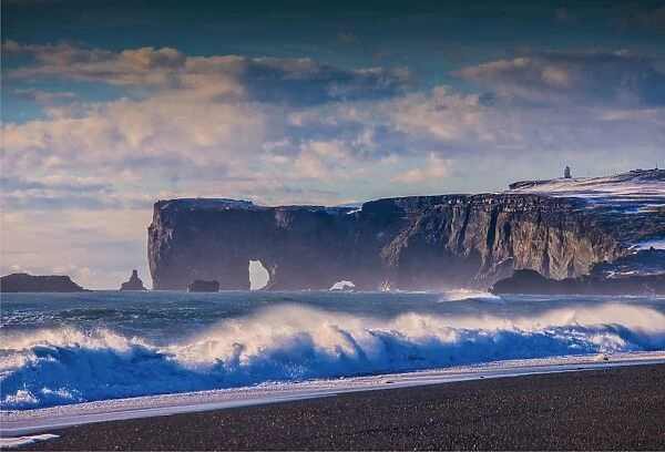 Winter on the coastline at Reynisfjara in southern Iceland