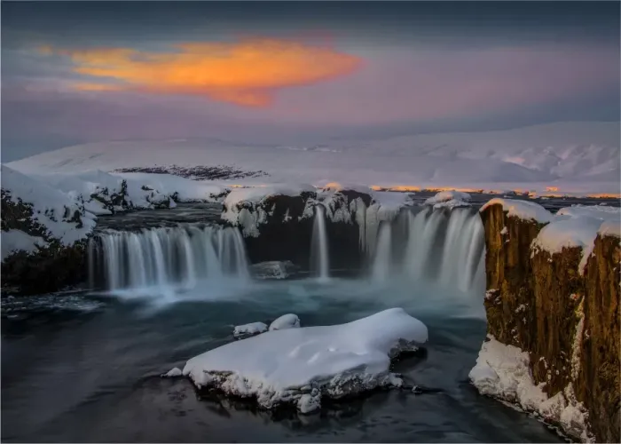 Framed Print : Winter light at Godafoss