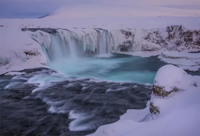 Framed Print : Winter at Ljosa and Godafoss waterfall in northern Iceland