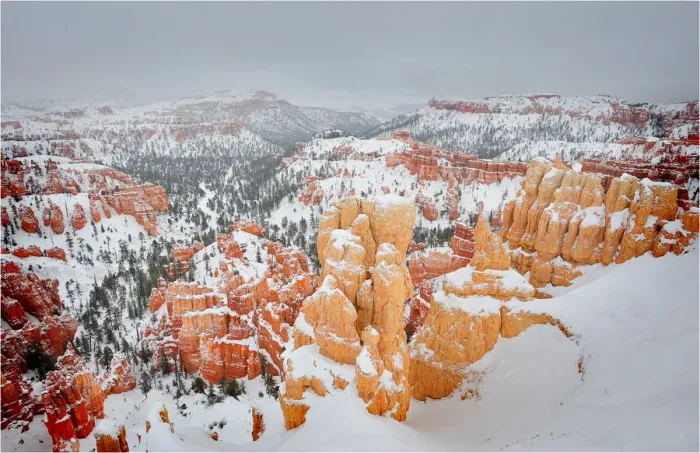 Framed Print : Winter and a mantle of snow in Bryce Canyon national park, Utah, USA