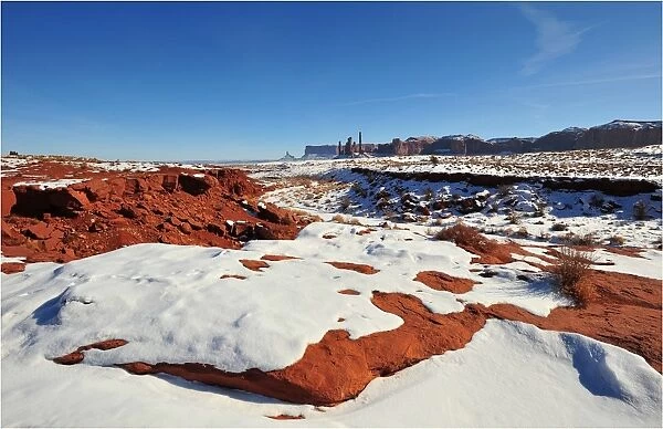 A winter mantle of snow in Canyon De Chelly, Arizona, Western united States of America