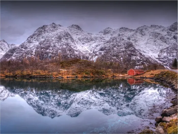 Framed Print : Winter reflections, Lofoten Peninsular, Norway