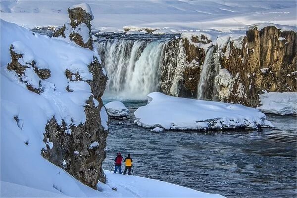 Winter scene at Godafoss Falls Northern Iceland