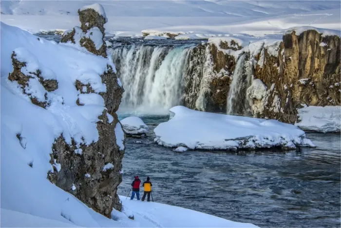 Framed Print : Winter scene at Godafoss Falls Northern Iceland
