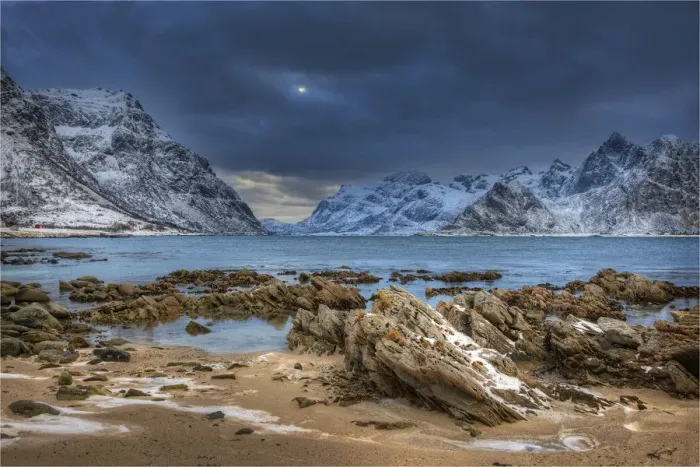 Framed Print : A winter scene, Lofoten peninsular, Arctic circle, Norway Framed Print : A winter scene, Lofoten peninsular, Arctic circle, Norway