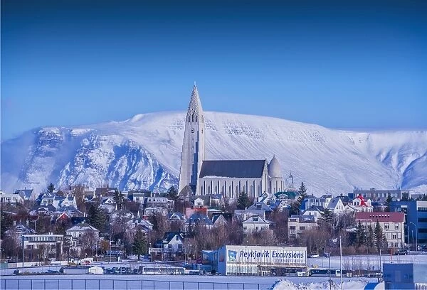 Winter-time and the Reykjavik cathedral in Iceland